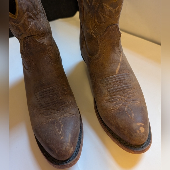 Boulet Brown Leather Cowboy Boots Size 9.5 In VGUC - Picture 7 of 14